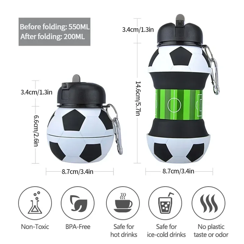 Kids' Water Bottle Silicone Foldable Personality Basketball Football Tennis Water Bottle Outdoor Portable Sports Equipment