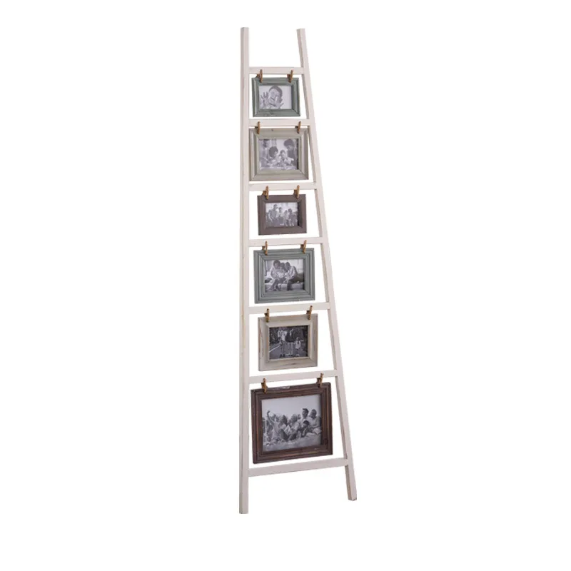 

Retro old ladder photo frame living room TV cabinet next to solid wood ornament ins wind trapezoidal wall classical decorative p