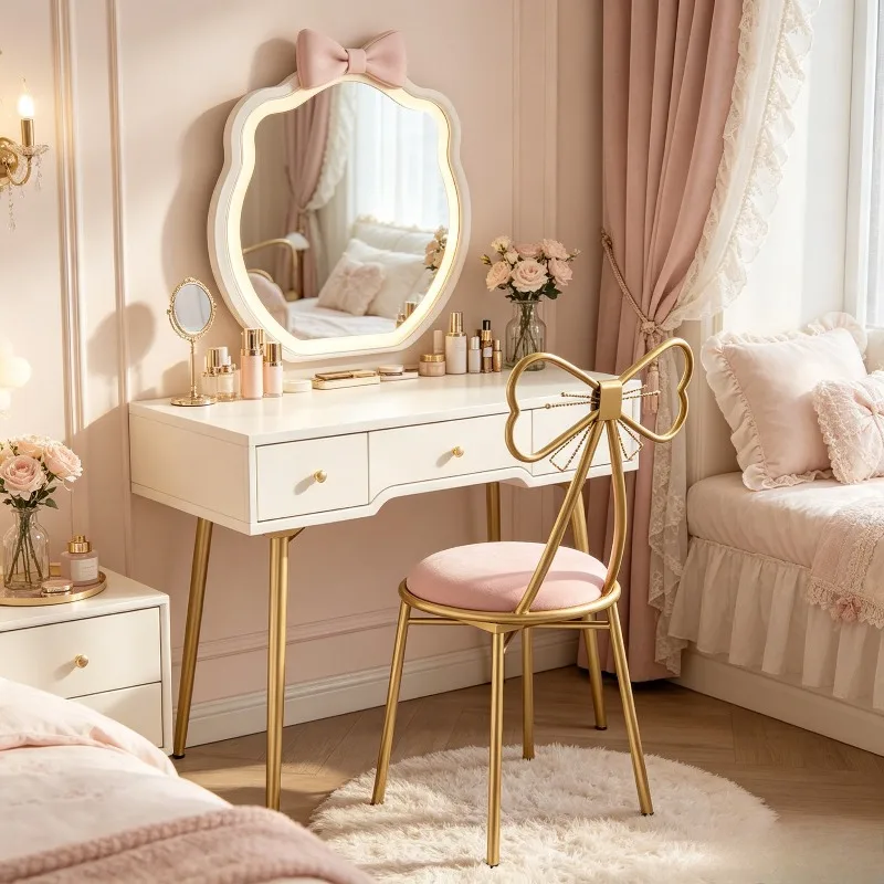 Elegant Butterfly Design Vanity Chair, Padded Backrest Nail Salon Stool, Compact  Makeup Chair for Girls Bedroom Beauty Corner
