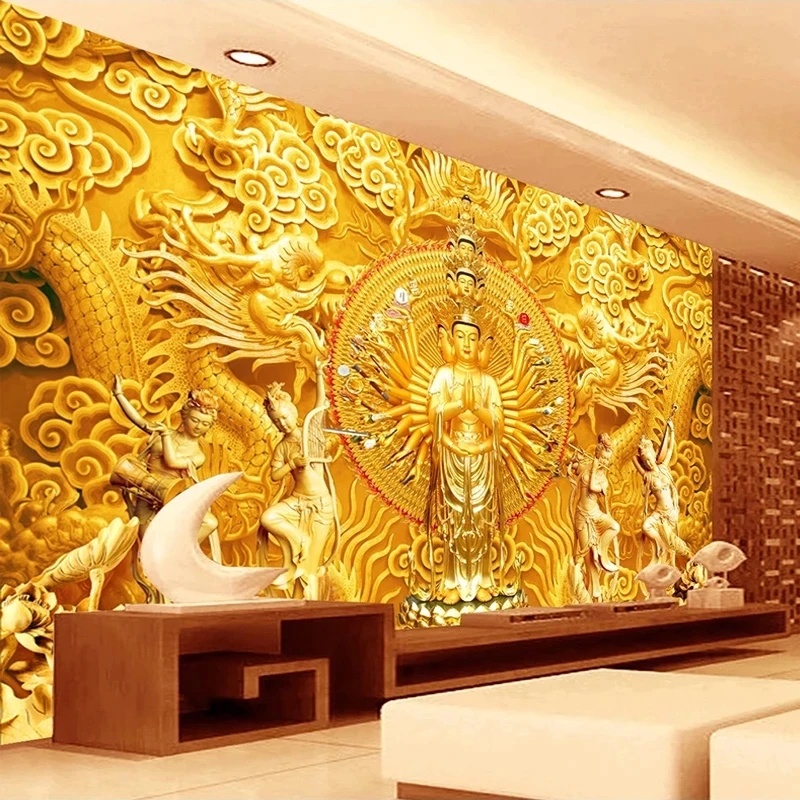 Custom Photo 3D Golden Statue Hotel Hall Art Mural Wallpaper Living room sofa TV background wall bedroom restaurant study Hotel