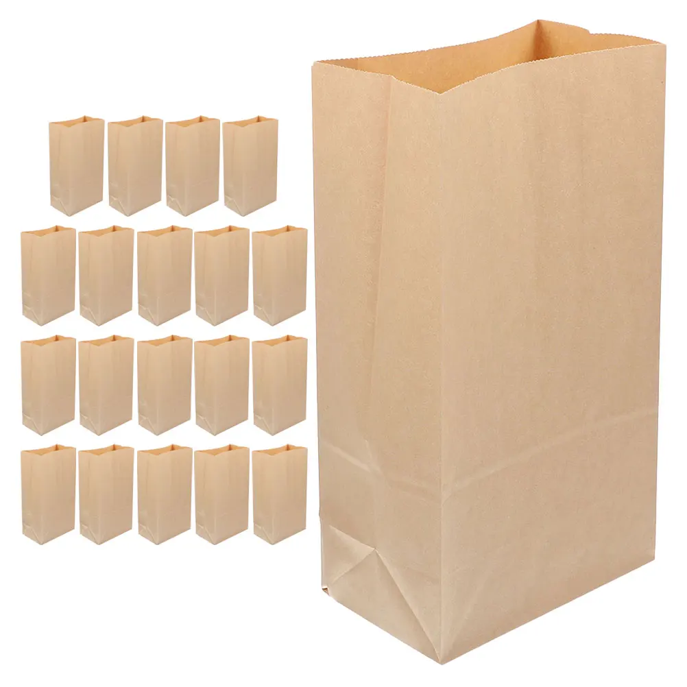 

20pcs Kraft Paper Bags Oil Proof Food Snack Greaseproof Kraft Paper Bags Bread Sandwich Storage Flat Bottom Wrappers