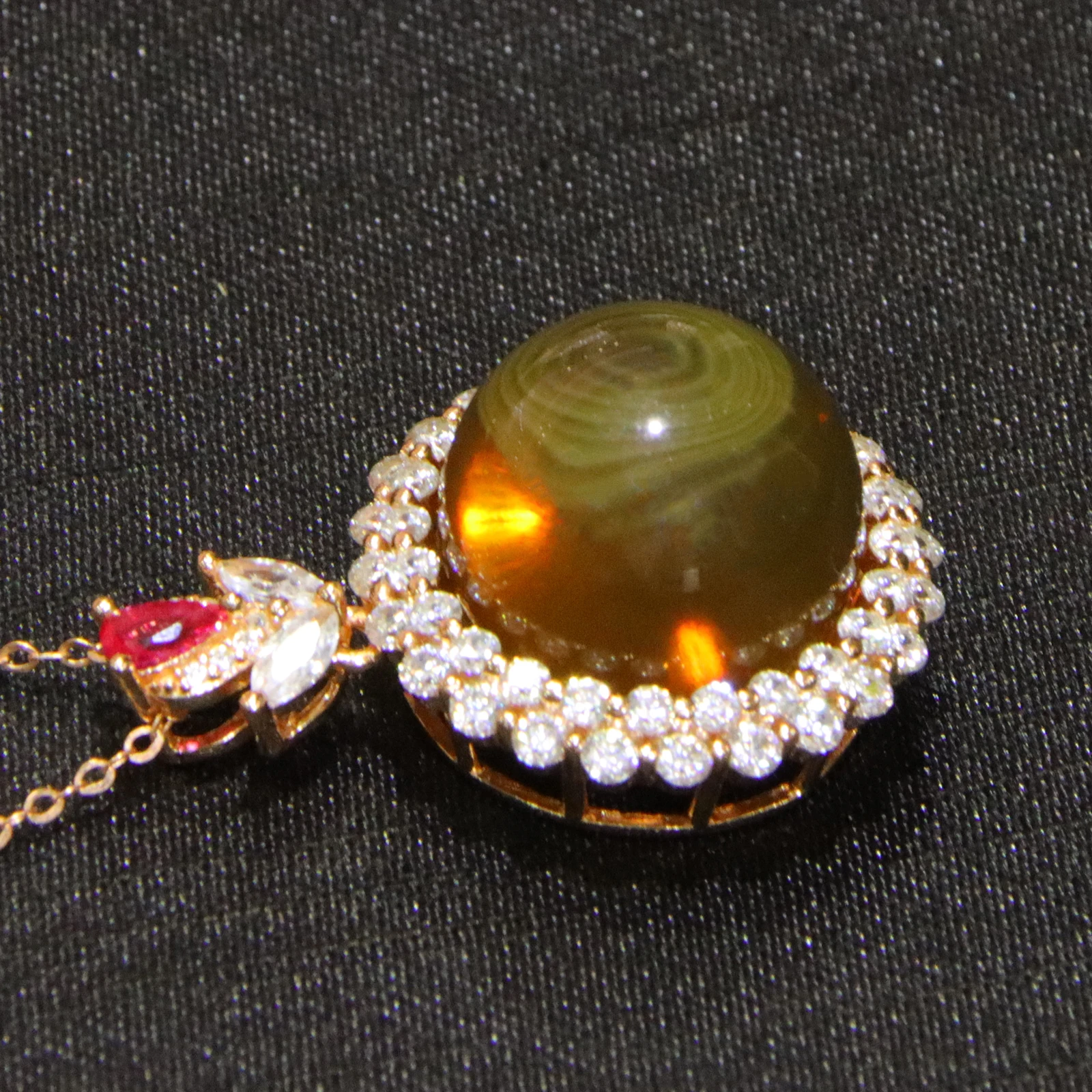 Natural Mexican Blue Amber Sterling Silver Pendant 16mm Round Bead Surrounded by Cubic Zirconia Necklace Jewelry Gift for Women