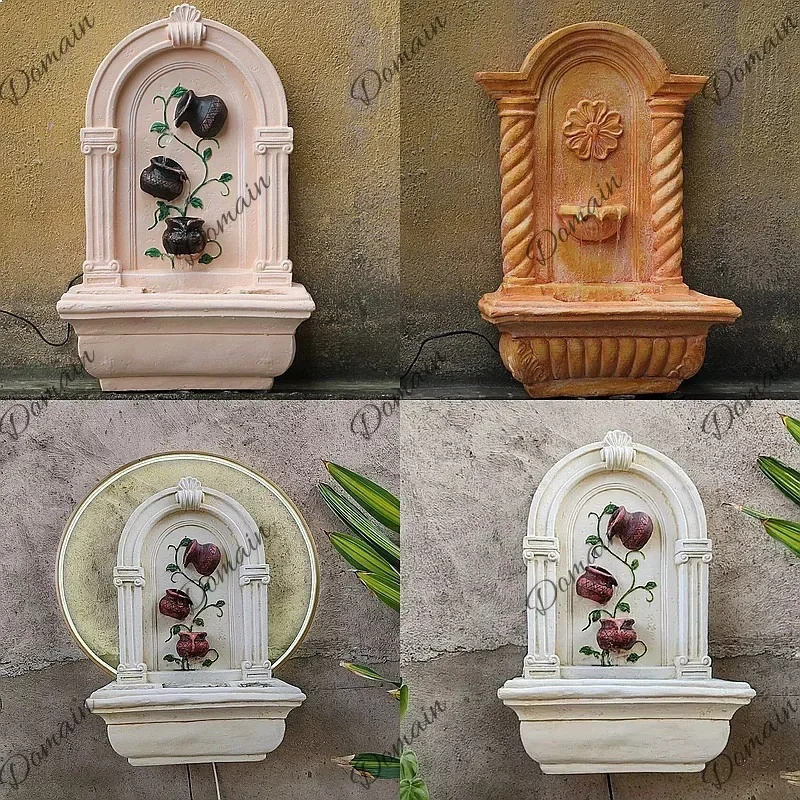 EW European Outdoor Wall Fountain Waterfall Decor for Courtyard Garden Villa Hanging Art U