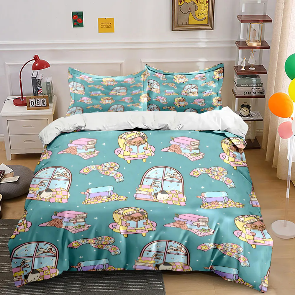 3pcs Cozy reading and winter decor Duvet Cover Set with 3D Printing Design Soft Polyester Bedding Set All-Season Comfort