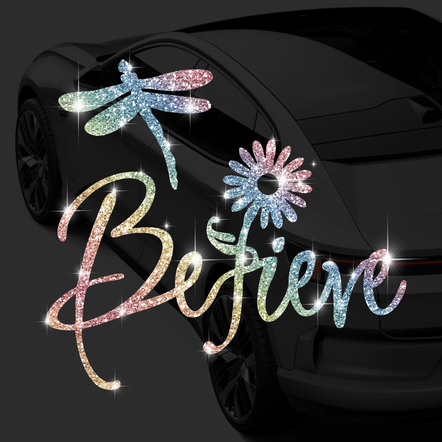 

1 Dragonfly Believe Dreamy Theme Sticker Sparkling Sticker Easy to Install Suitable for Cars, Trucks, Motorcycles, Glass Windows