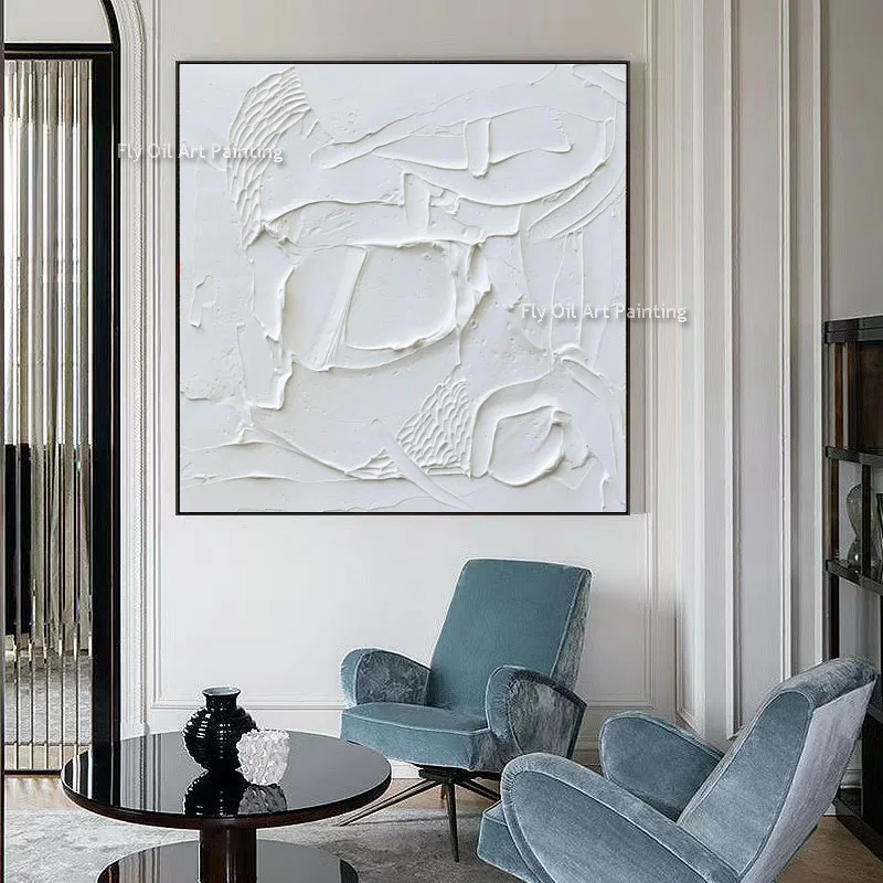 Abstract White Knife Flower Thick Oil Painting Large Hand Painted Modern Abstract SImple Design Canvas Art For Home Decor