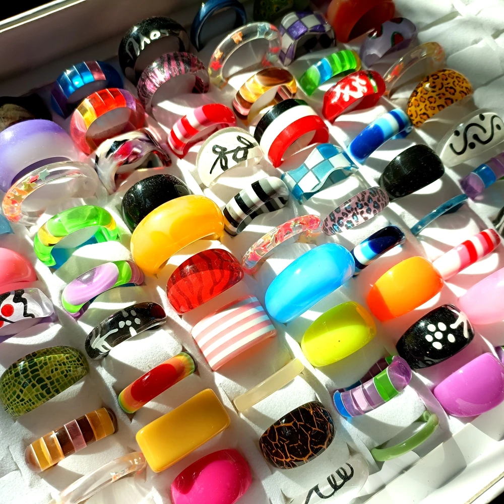 الجملة 25 قطعة/الوحدة المرأة الملونة الراتنج الاكريليك خواتم الفتيات مختلف الجمالية مجوهرات هدايا الحفلات #4