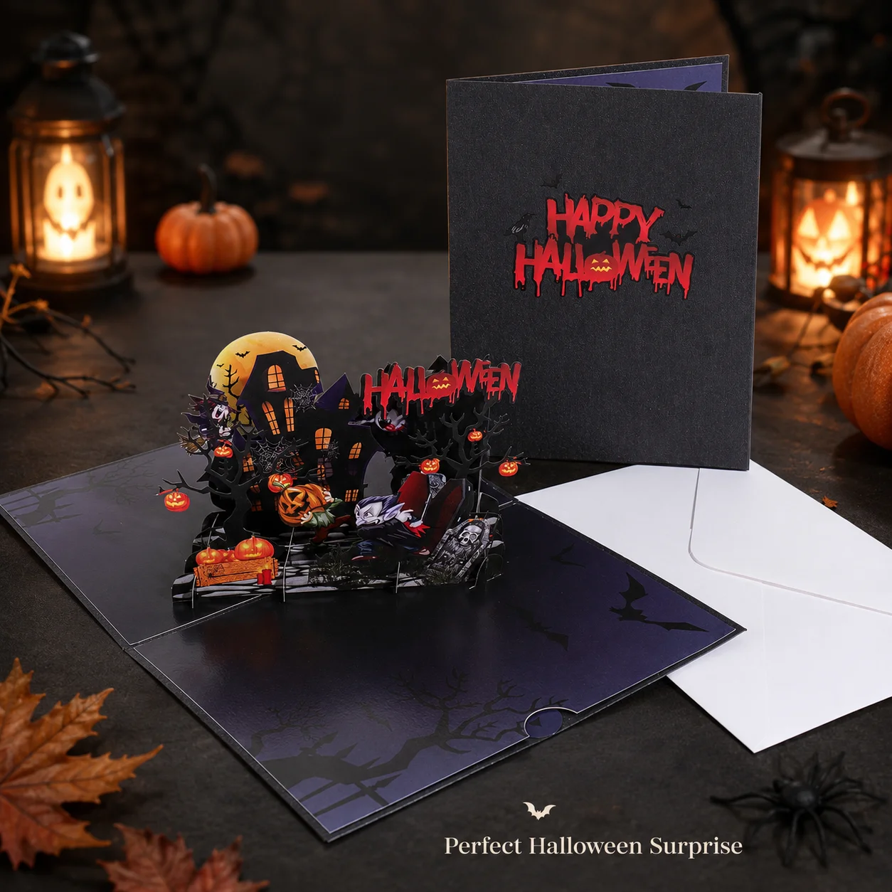 Halloween 3D Pop Up Greeting Card – Haunted House Theme with Envelope, Perfect for Party Decoration, Gift Giving & Holiday Surpr