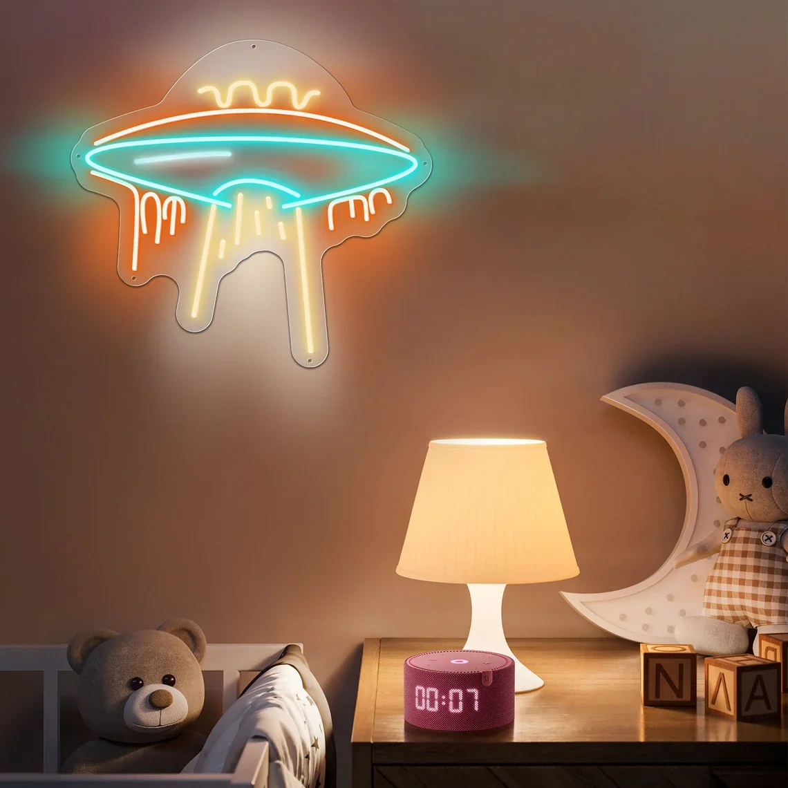 UFO Neon Sign Custom Flying Saucer Bedroom Wall Decor Creative Home Bedroom Decor Birthday Gift for Teen