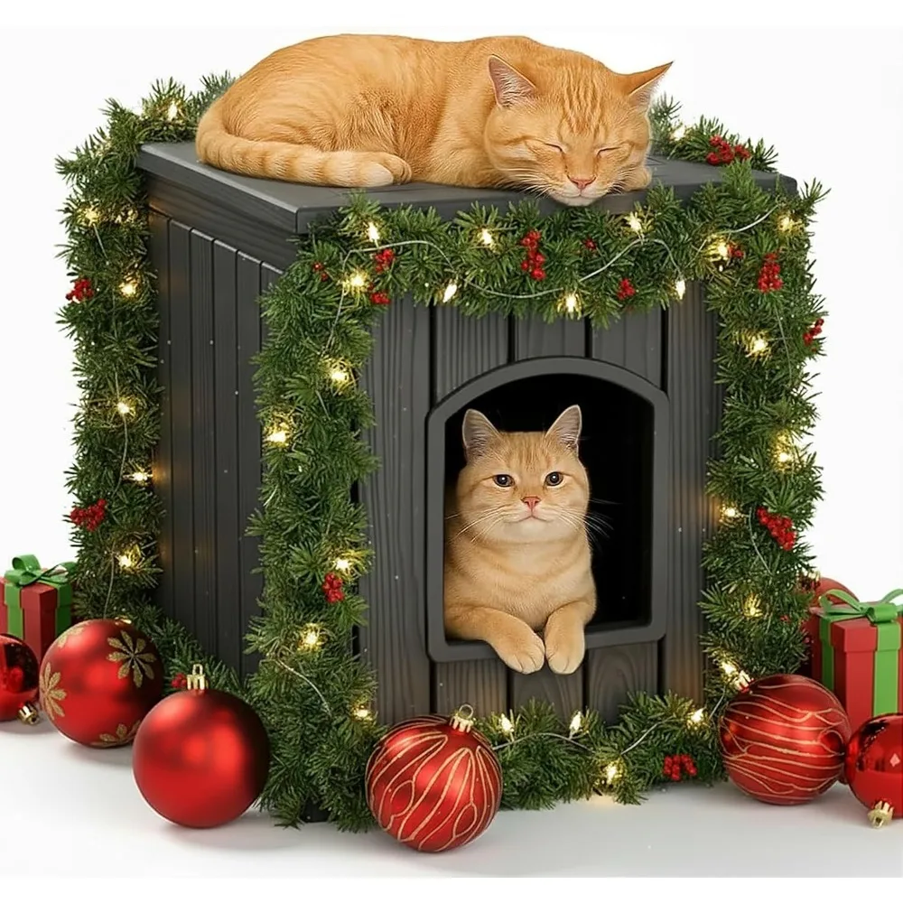 

Outdoor Cat House Weatherproof Insulated Cat Shelter for Winter with Waterproof Roof Easy Assembly