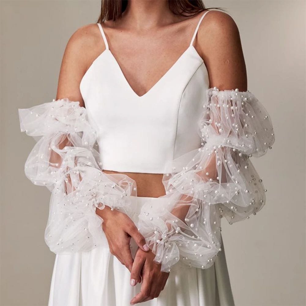 

Свадебные аксессуары Съемное свадебное платье с длинными рукавами Женские перчатки с жемчугом Съемные перчатки Тюлевое покрытие для рук GM26