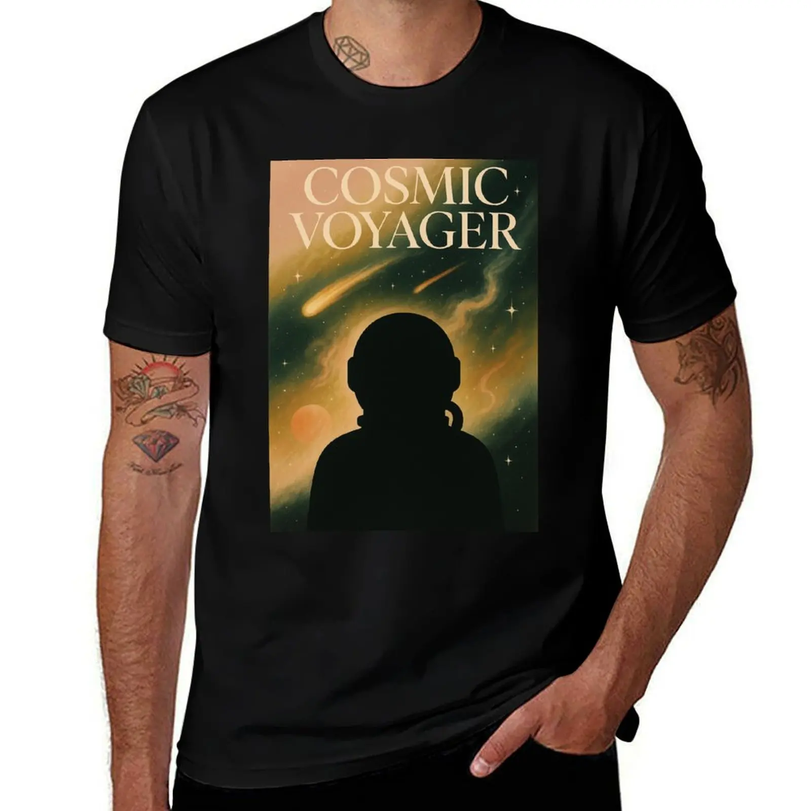 

Dreamy Cosmic Voyager – Surreal Astronaut Nebula Art Print T-Shirt anime figures oversizeds big and tall t shirts for men