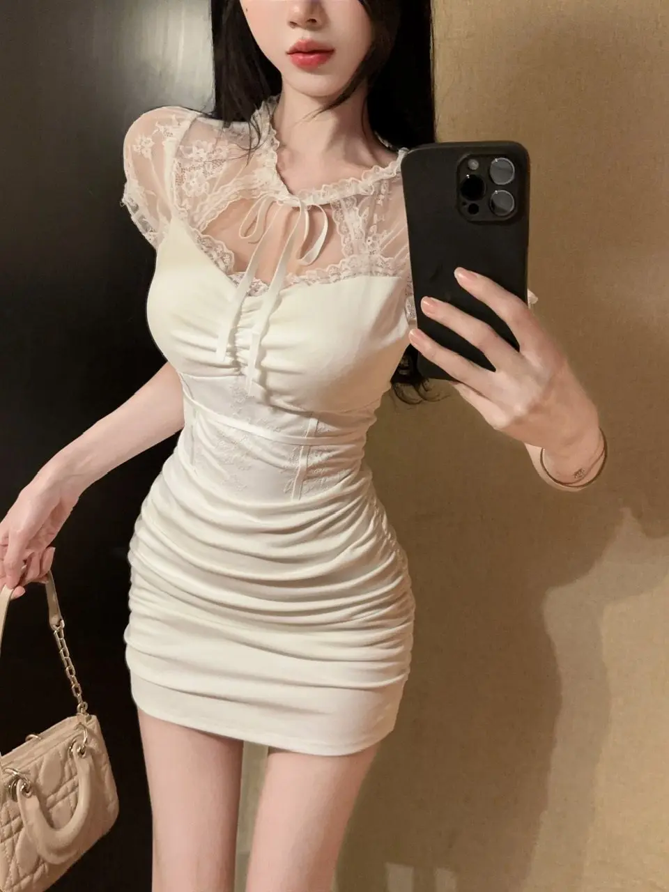 Sexy Black Lace Hollow out Belted Slim Fit Bodycon Dress Women's Summer Design Slimming Pure Desire Short Skirt