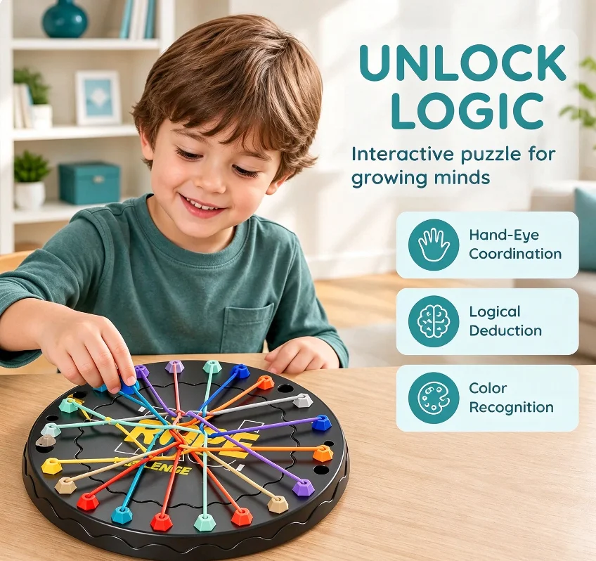 Unlock Logic Puzzle Game Rotating Colorful Rope Toy Hand-Eye Coordination Logical Deduction Kids Educational Board Game Gift