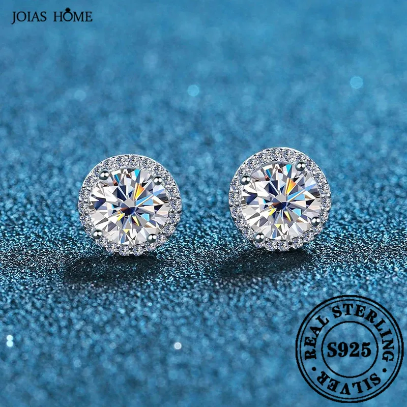 

JOIAS HOME Silver 925 1CT D Color Moissanite Jewel Earrings for Women, Classic Fashion Men's and Women's Four Claw Round Earring