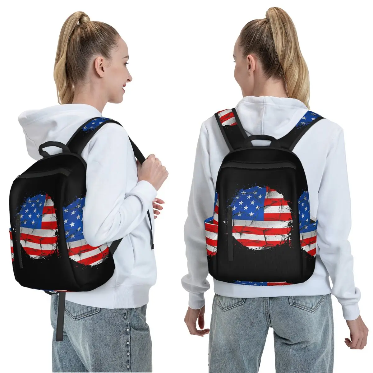 USA America American Flag Backpack Daypack Large Capacity Kids BookBag School Bag Shoulder Bags for Men Women