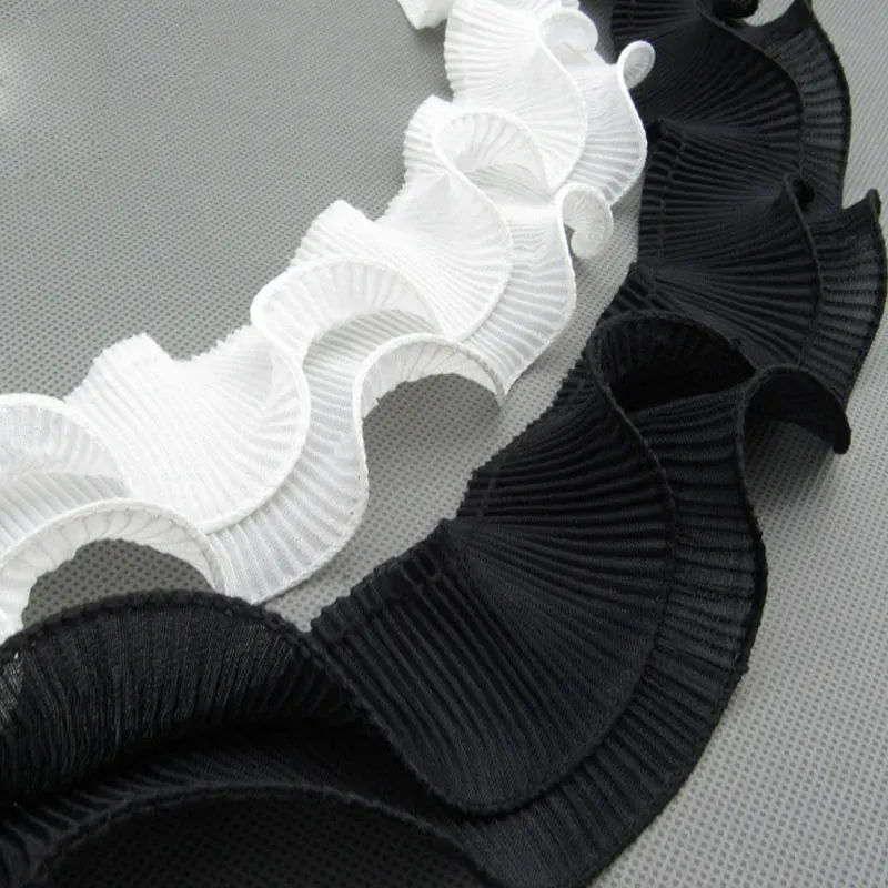 

10Yards 8CM Black White Double Layer Pleated Retro Crinkle Chiffon Lace Trim For Clothing Curtain Accessory And Home Decoration