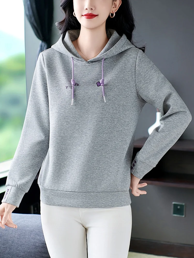 

Женская толстовка с капюшоном, весна-осень 2025, новая модная коллекция, одежда для женщин среднего возраста, маленькие размеры, повседневная одежда для дам