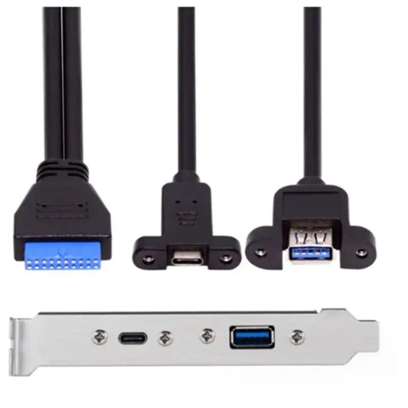 AED6-5Gbps Rear USB 3.1 Port Expansion 20Pin To TYPE-C Female And USB 3.0 Female Data Cable With Bezel On Computer Chassis