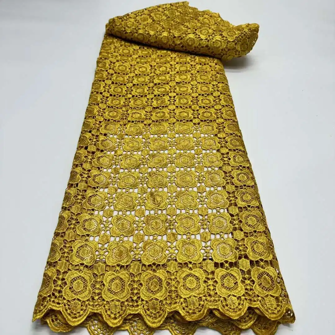 

Guipure Cord Lace Fabric with Gold 2024 High Quality African Water Souble Lace for Sewing Nigeria Wedding Party Dress