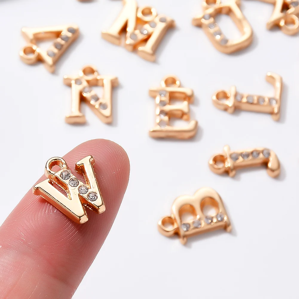 26Pcs/Set Alloy Rhinestone Charms About 13*9 mm A~Z Letter Alphabet Charms Pendants for Women Necklace DIY Jewelry Accessories