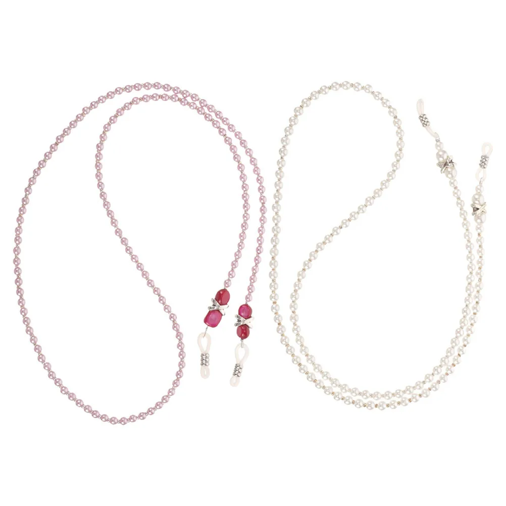 

2Pcs Eyeglass Lanyard for Women White Purple Bead Chain Glasses Holder Necklace Stylish Sunglasses Chain Fashion Eyewear