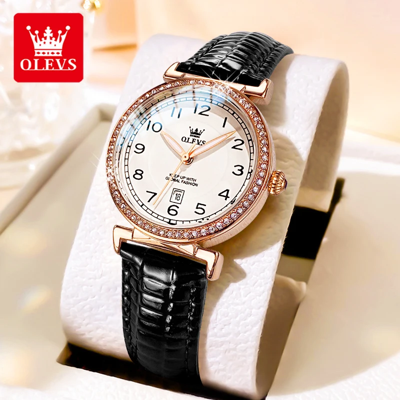 

OLEVS Diamond studded Digital Scale Single Calendar Waterproof Belt Women's Quartz Watch 5590