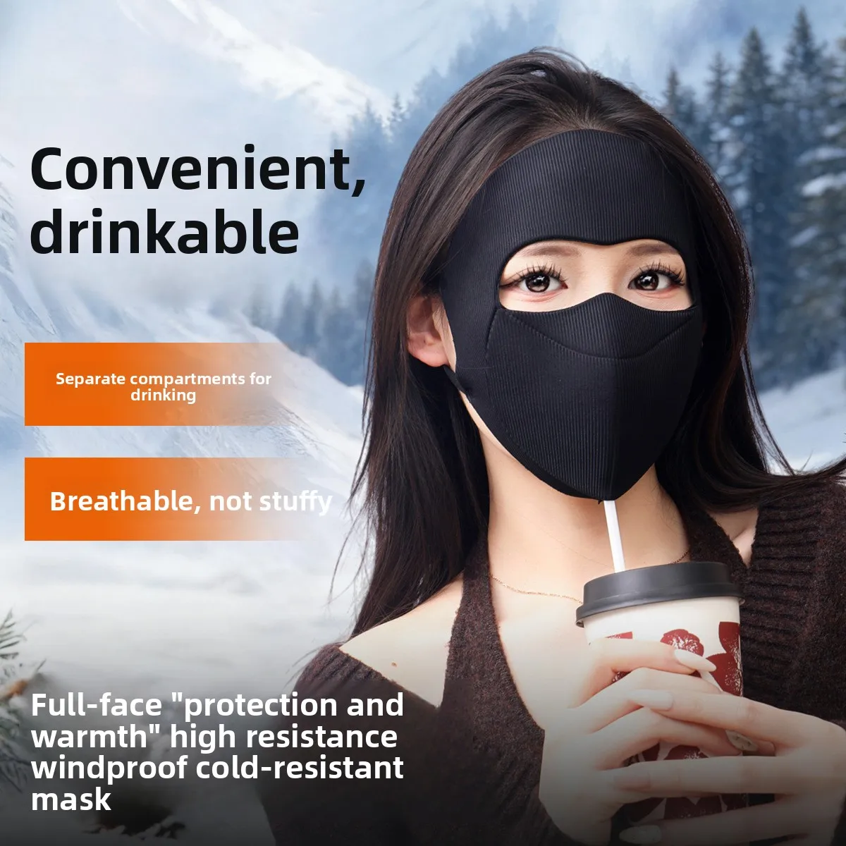 Warm Windproof Washable Women's Mask Full Face Protection Water Drinking Multi-functional Korean Style Triangular Shape Face ...