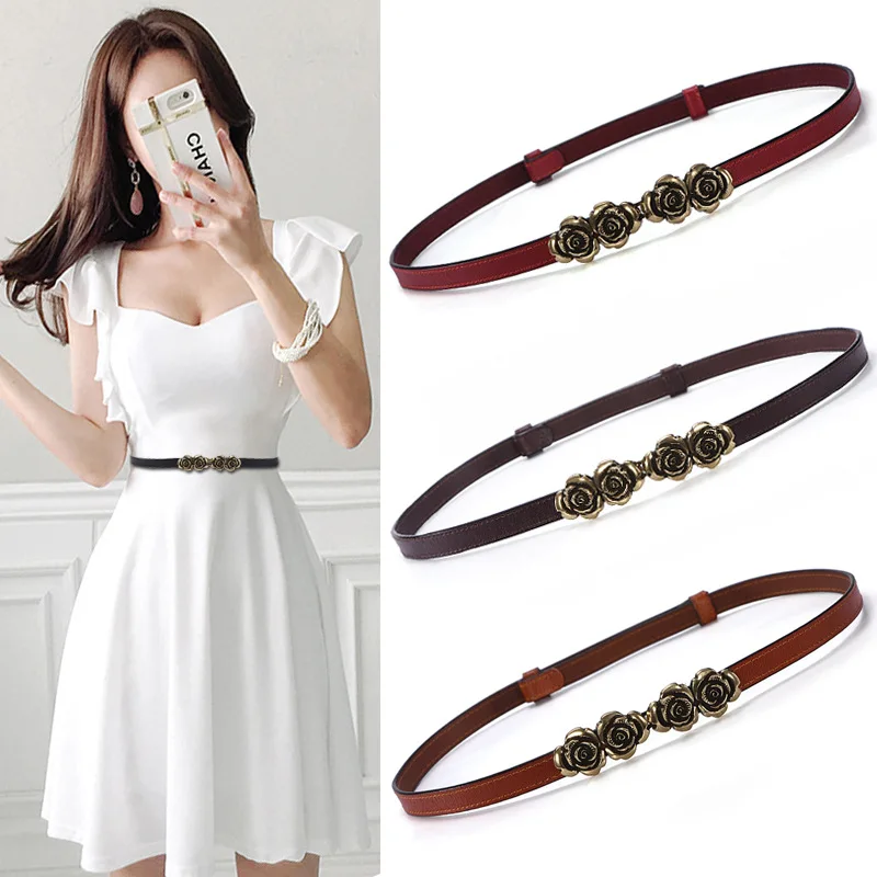 Creative cowhide drawstring belt for summer women's dresses, thin leather belt, cowhide leather, high-end accessories