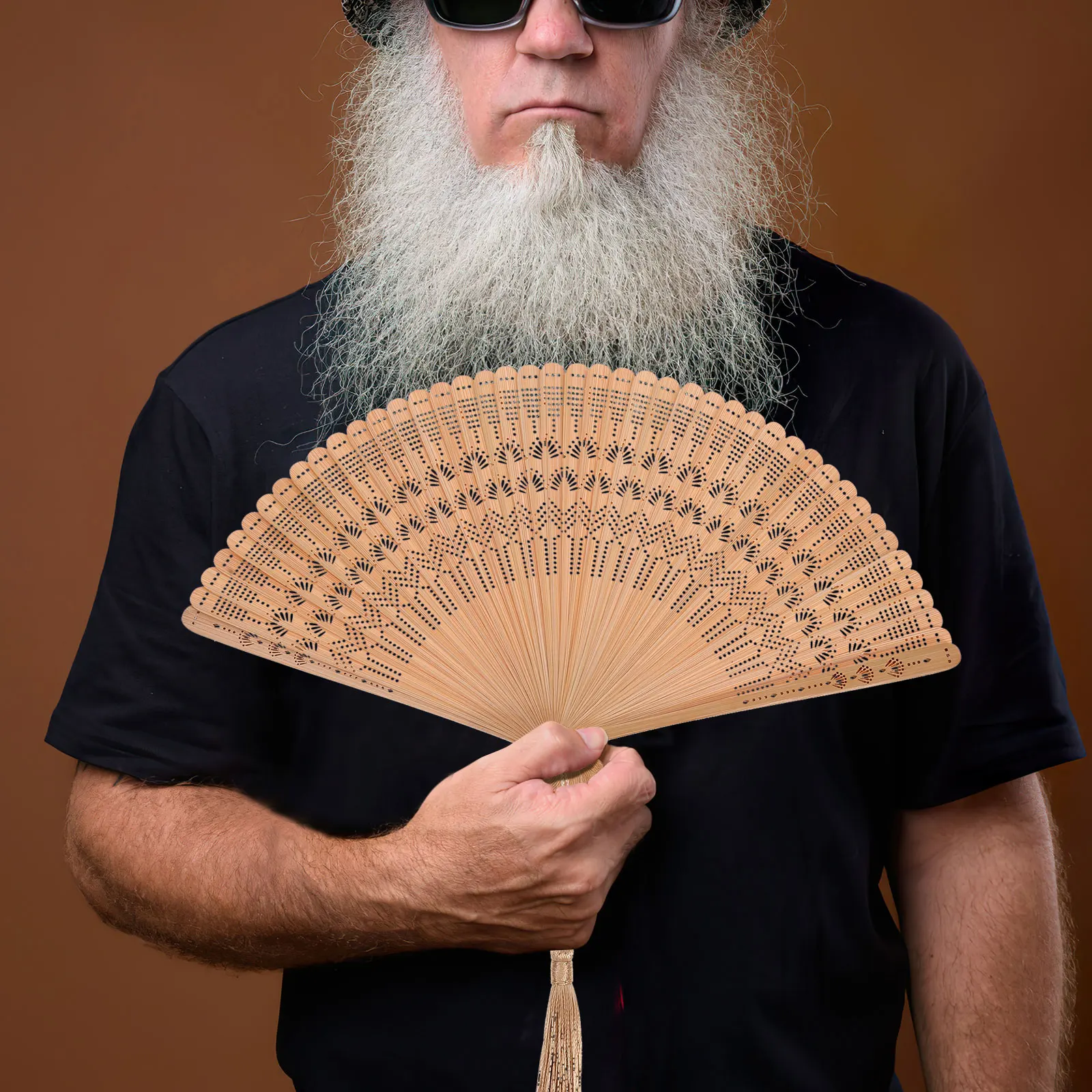 

Bamboo Vintage Handheld Foldable Fan Elegant Brown Gift Women Ladies Performance Stage Use Folding Fan