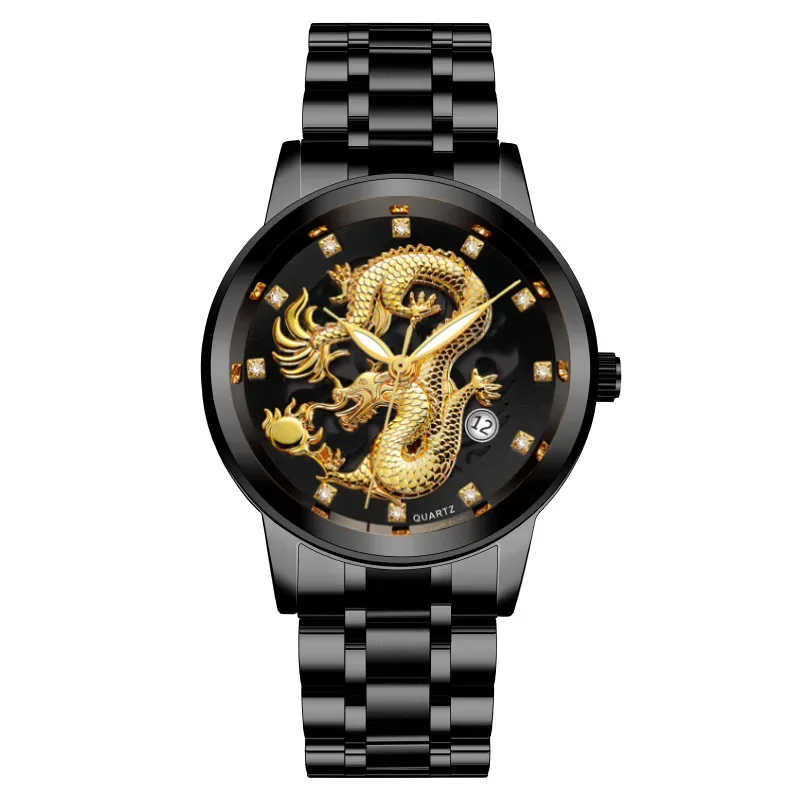 

Fashion Gold Dragon Watch Men Luxury Stainless Steel Business Casual Quartz Wristatch Date Male Clock Montre Homme Drop Shipping