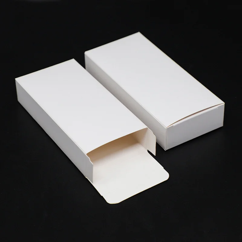 100 Small White Cardboard Folding Boxes, Rectangular, for Cosmetics and Perfume Packaging, with Customizable Printed Logos.