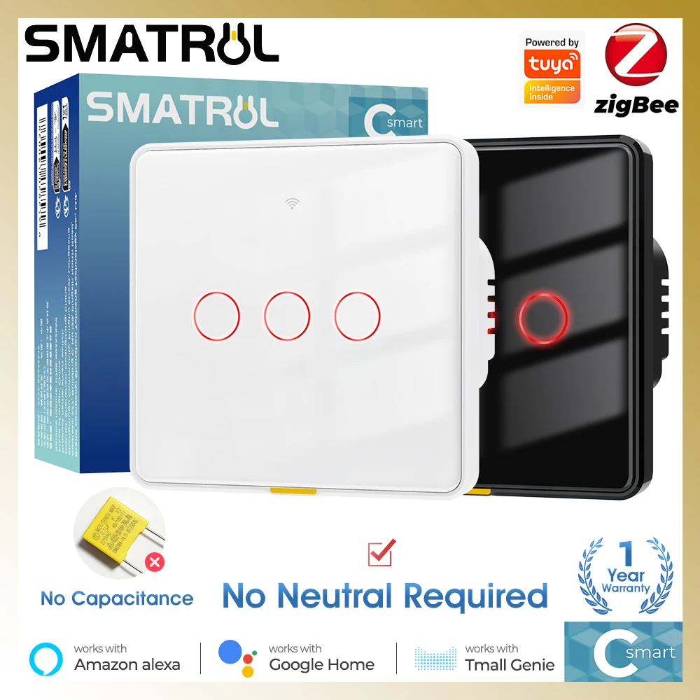 

Zigbee Tuya Smart Switches Wifi No Capacitance No Netural Wire Required EU Wall Light Switch Touch Smart Life Alexa Google Home