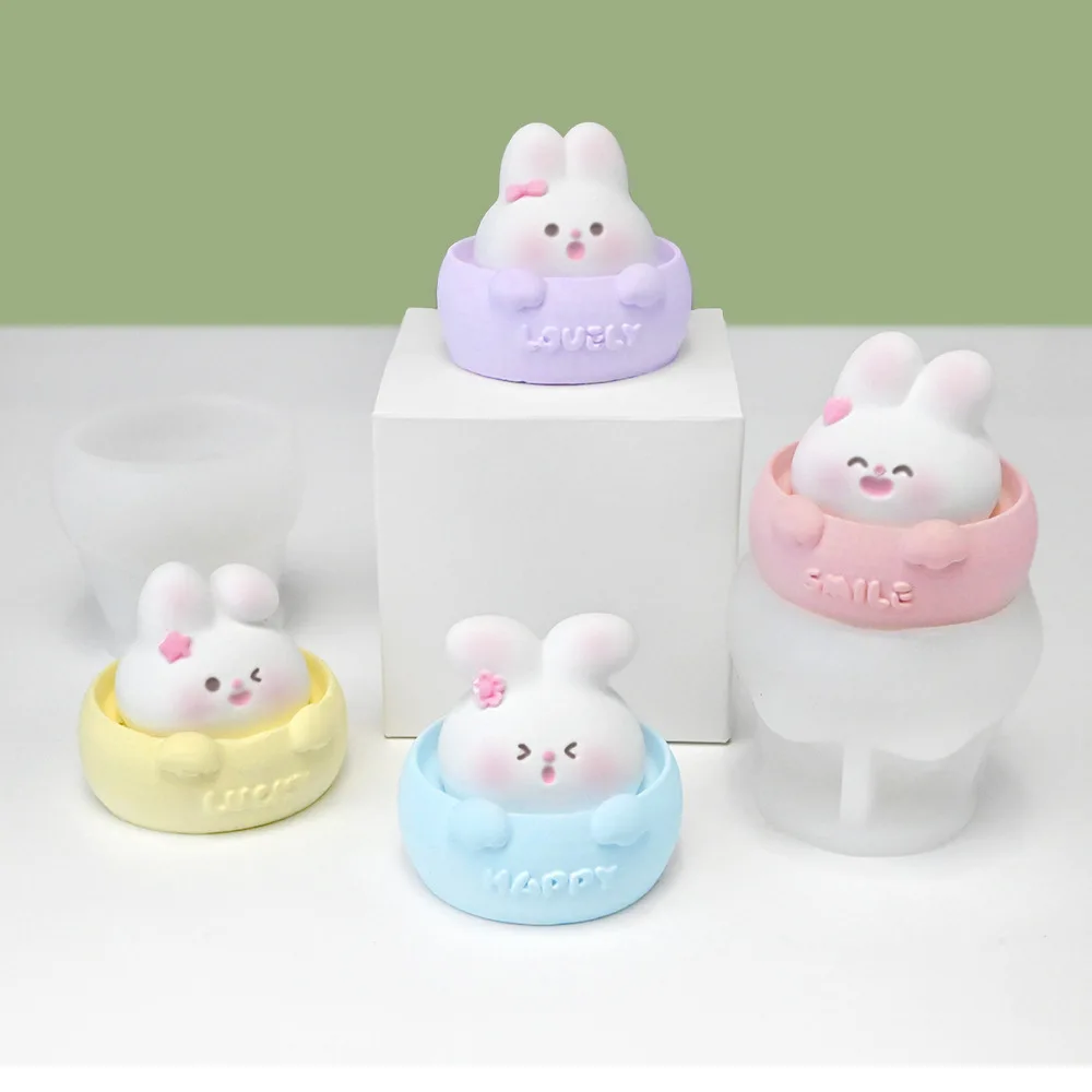 New Cute Teacups Rabbit Scented Candles Silicone Molds DIY Creative Handmade Candle Aromatherapy Plaster Ornament Molds