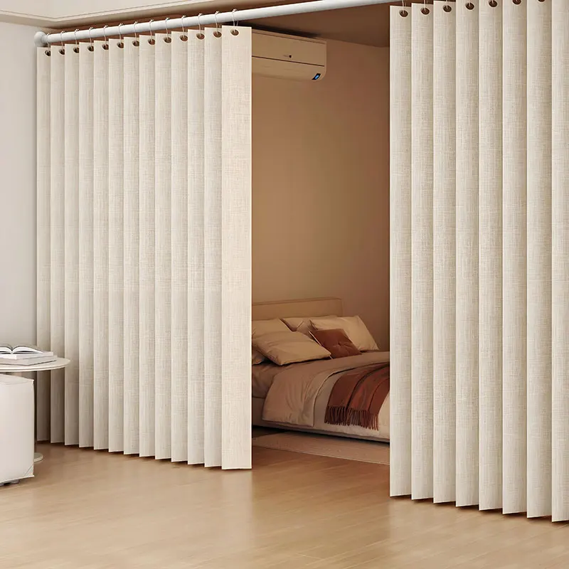 No Drill Foldable Divider Curtain Semi Transparent Privacy Screen with Hooks for Rental Apartment Dorm Studio Easy Install Light