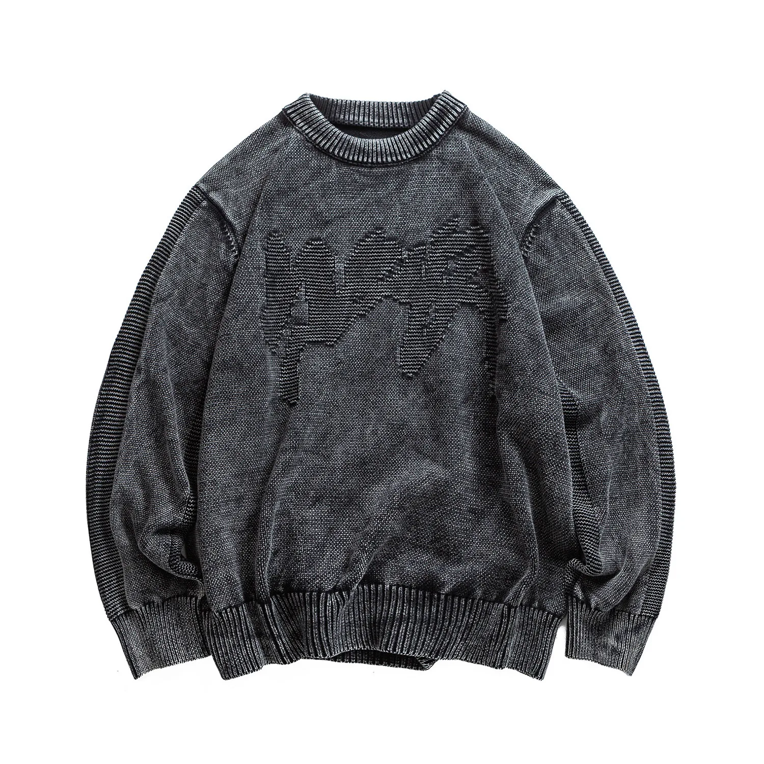 

Japanese Retro Amekaji Letter Jacquard Sweater, Suitable for Both Men and Women, Loose Washed Retro Knitted Sweater