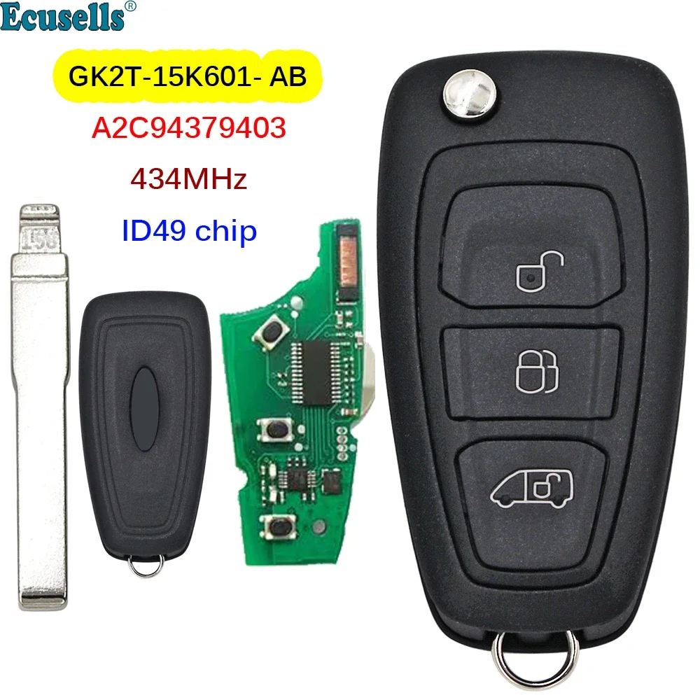 

Remote Key Fob 3 Buttons 434MHz 49 Chip for Ford NEW Tourne Transit /Transit Custom GK2T-15K601-AB GK2T A2C94379403