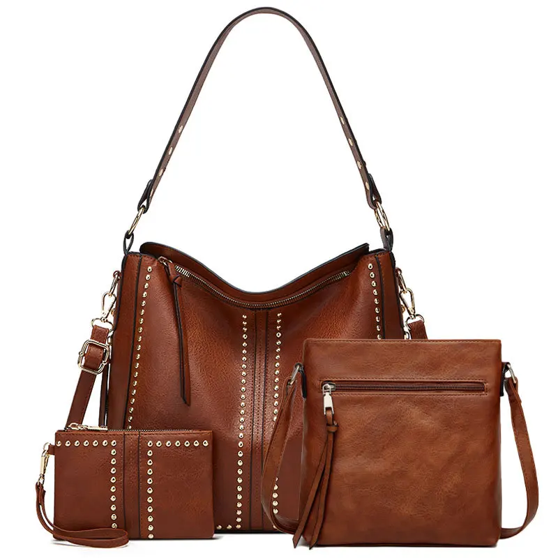 

Комплект из 3 сумок на плечо с кисточками, большая вместительная сумка из искусственной кожи для женщин, кошелек через плечо и сумки, женская шикарная сумка через плечо