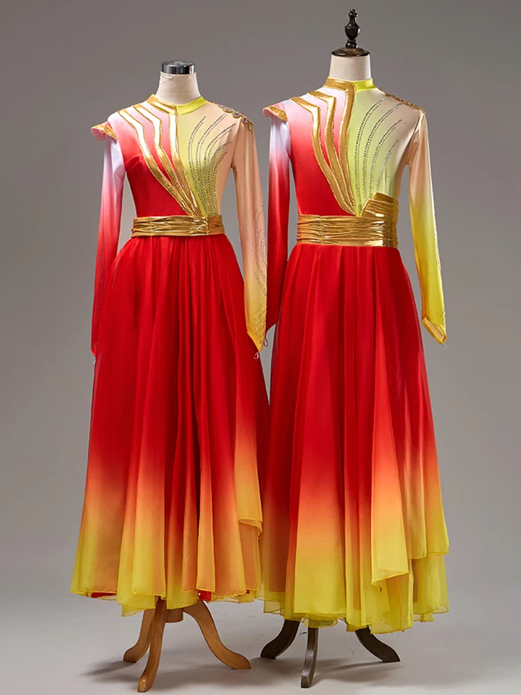 

Сценический костюм для современного танца, песни на открытии, национальной песни, академического танца, с пышной юбкой, для выступлений на сцене, классического танца, хорового исполнения.