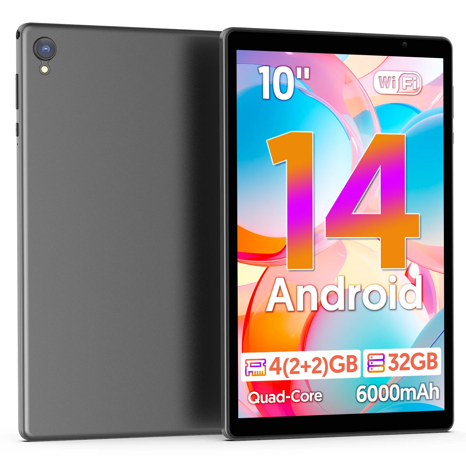 

BAKEN 10-дюймовый HD-дисплей Планшет Android 14, четырехъядерный процессор, 4 (2+2) ГБ ПЗУ + 32 ГБ ОЗУ, Bluetooth, Google Play