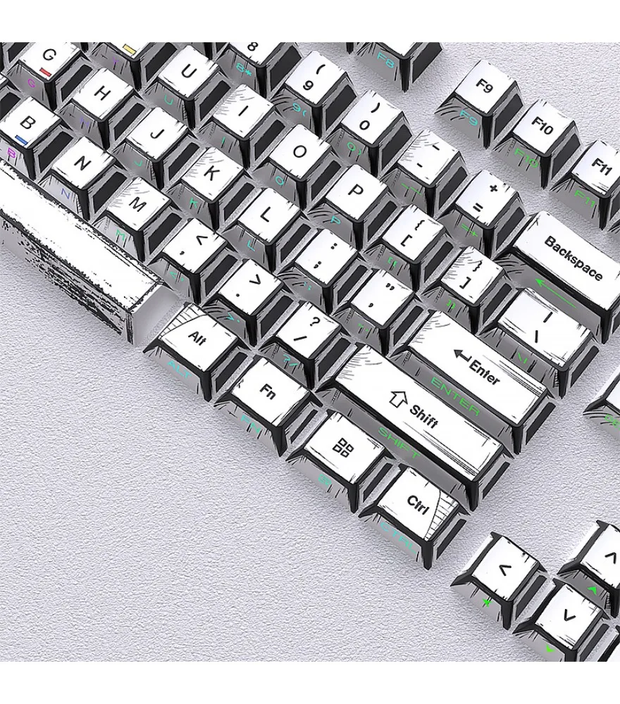 

Comic white keycap original small full set of 125 keys side engraved luminous sublimation PBT magnetic axis