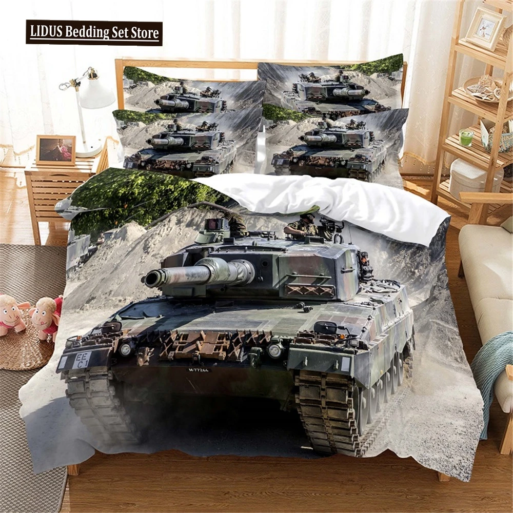 

3D Tank Duvet Cover Tank Print War Military Weapon Theme For Children Teens Women Men Gifts For Bedroom Decorations Queen King