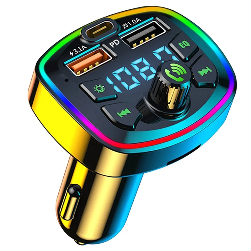 Car Bluetooth FM Transmitter Car Bluetooth MP3 Player Dual USB Car Charger With EQ Atmosphere Light