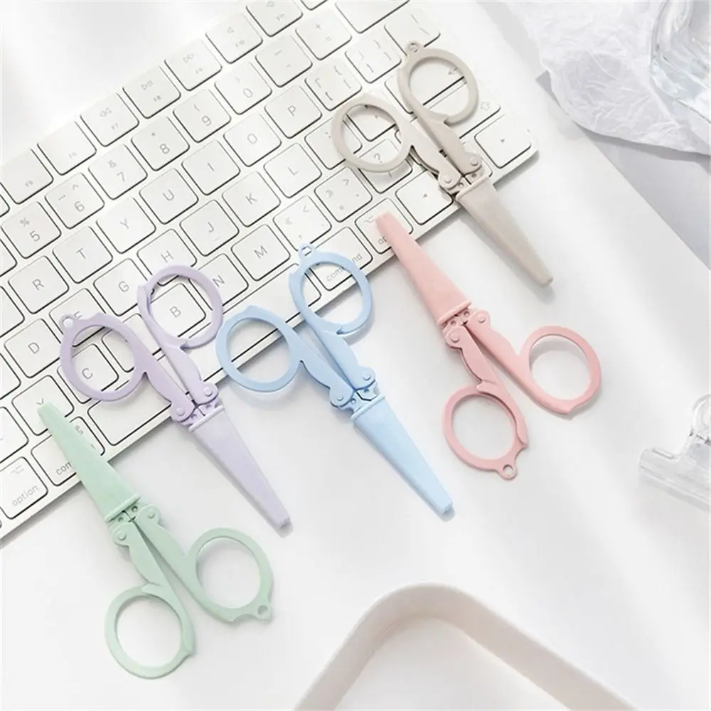 Travel Morandi Color Folding Scissors Paper Work Stainless Steel Stationary Scissors Mini Key Chain Paper Cutter Office Supplies