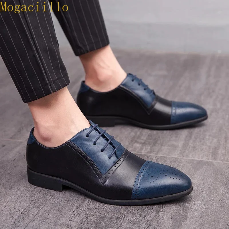 Hot Selling Men's Business Casual Shoes Plus Size 47 48 Designer Brand Oxford Shoes Black and Blue Patchwork Lace Up Loafers