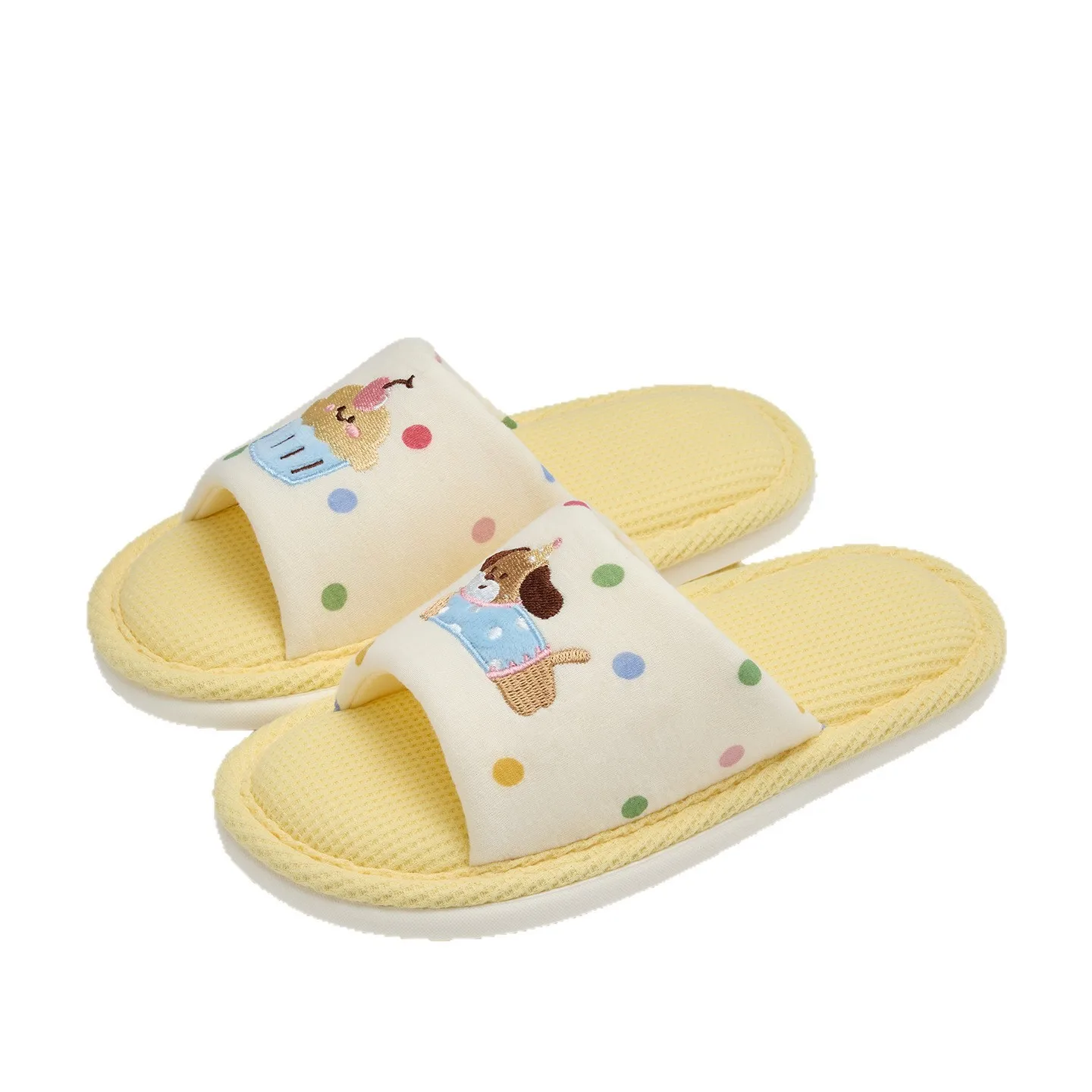 Women's Cartoon Embroidery Linen Slippers, Breathable Cotton Linen House Shoes, Comfortable Non-Slip Indoor Home Slides image 5