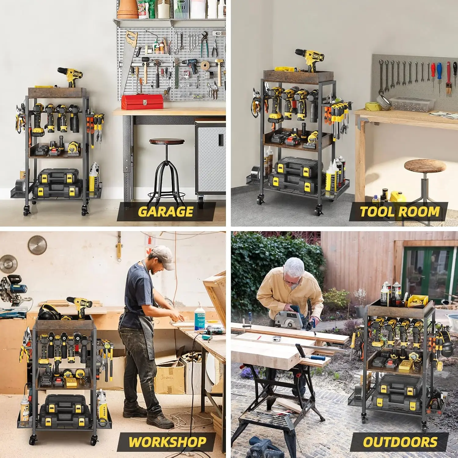 Organizzatore di utensili elettrici Organizzazione di stoccaggio per garage Scaffale Portautensili Scaffale per trapano Carrello di rotolamento Cassettiera per attrezzi aperta · Caldo