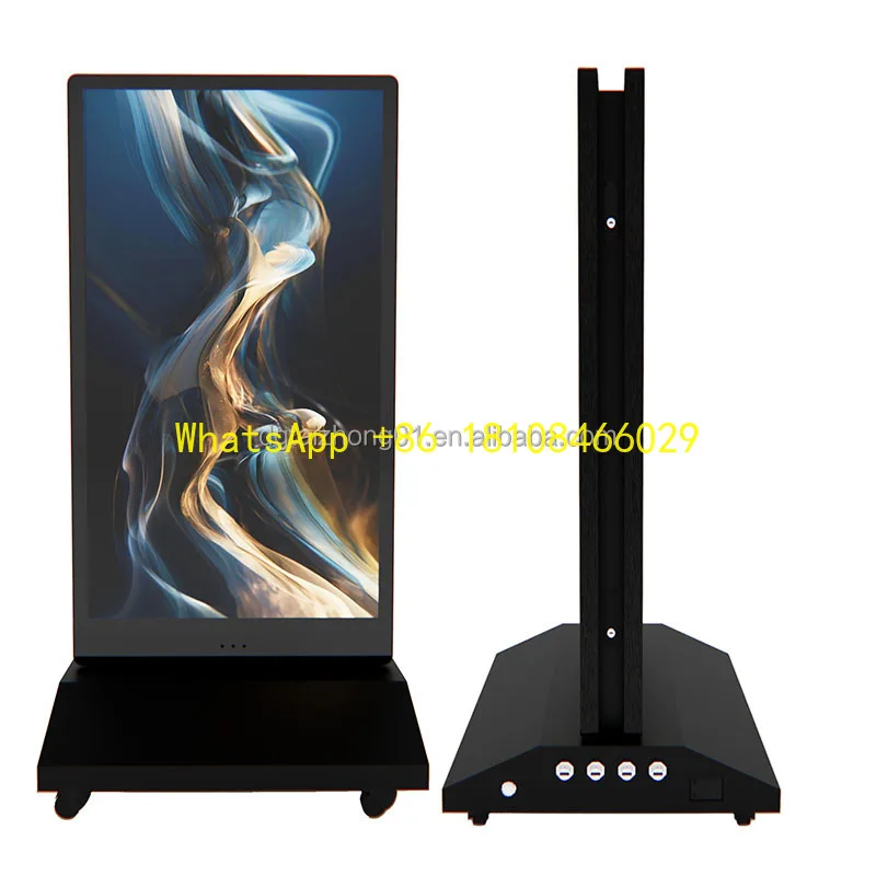 شاشة LED مقاس 43 بوصة محمولة على عجلات مقاومة للماء للأرضيات الخارجية مع شاشة رقمية للبرمجيات لمطعم الإعلانات