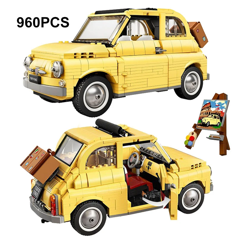 

960PCS Technical Fiated 500 Building Blocks 10271 Classic Yellow Car Model Creator Assemble Vehicle Bricks Toys For Boy Kid Gift