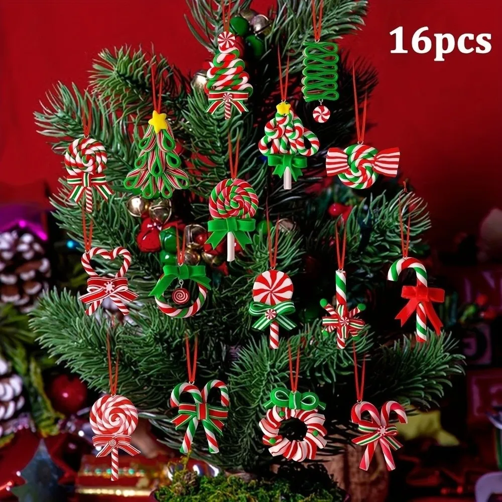 12/16 قطعة عيد الميلاد الملونة مصاصة الحلي اليدوية الحرفية الخشب شجرة عيد الميلاد زينة قلادة خشبية عطلة ديكور